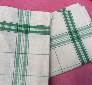 Pair Vintage French Pure Linen Torchons Tea Towels Green And Black Stripes