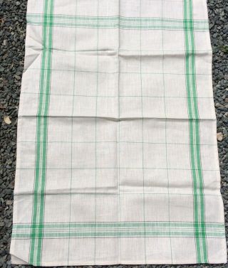 PAIR VINTAGE FRENCH PURE LINEN TORCHONS TEA TOWELS GREEN AND BLACK STRIPES 4