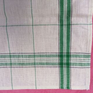 PAIR VINTAGE FRENCH PURE LINEN TORCHONS TEA TOWELS GREEN AND BLACK STRIPES 5