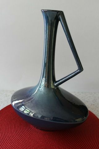 Mid Century Modern Styling Ceramic Pitcher Vase Iridescent Blue