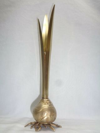 Vtg Brass Paperwhite Bulb Sculpture Mid Century Danish Modern Flower Bud Vase