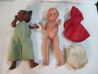 Antique Vintage Hard Plastic Red Riding Hood & Big Bad 9 " Wolf Dolls