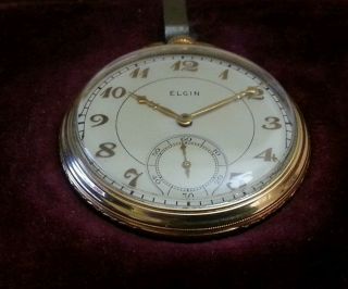 1938 ELGIN 15 Jewel Open face Pocket Watch Grade 315 10K Rolled Gold Plated 2