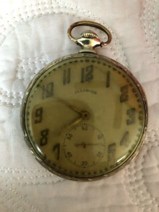 Illinois Pocket Watch 14 K Gold Filled Case Watch 17 Jewel