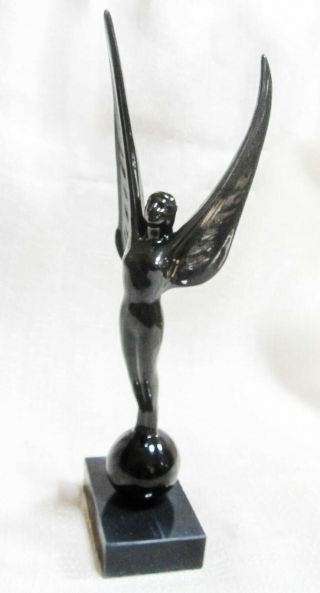 Nina Saemundsson Paperweight " Spirit Of Achievement " Art Deco 10 " Gloss Black