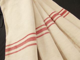 Vtg Antique Red Stripe Primitive French Hemp Linen Feed Sack Grain Bag 25x55