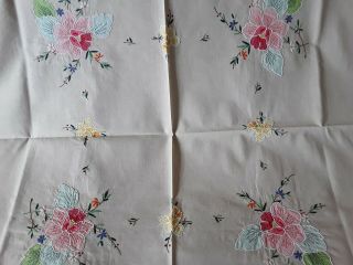 3 vintage hand embroidered applique cotton tablecloths vgc floral Art deco 7