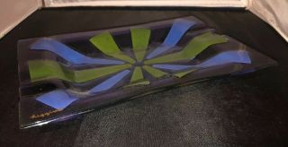 Midcentury Signed Higgins Fused Art Glass Atomic Purple Green Serving Ash Tray