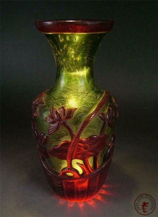 Fine Old Chinese Peking Glass Made Bottle Vase Pot Statue mandarin ducks,  lotus 2