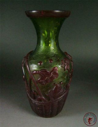 Fine Old Chinese Peking Glass Made Bottle Vase Pot Statue mandarin ducks,  lotus 4