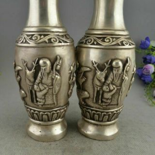 China White Copper Silver Deer Kid OldMan Aquarius Bottle pot Vase Bronze Statue 3