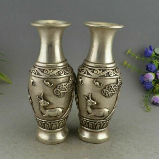 China White Copper Silver Deer Kid OldMan Aquarius Bottle pot Vase Bronze Statue 4
