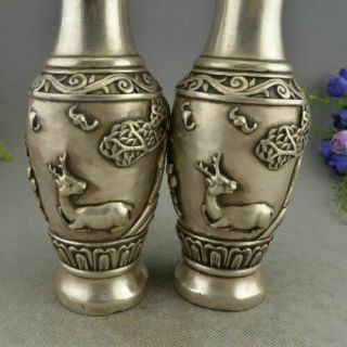 China White Copper Silver Deer Kid OldMan Aquarius Bottle pot Vase Bronze Statue 6