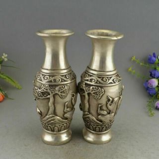 China White Copper Silver Deer Kid OldMan Aquarius Bottle pot Vase Bronze Statue 7