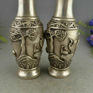 China White Copper Silver Deer Kid OldMan Aquarius Bottle pot Vase Bronze Statue 8