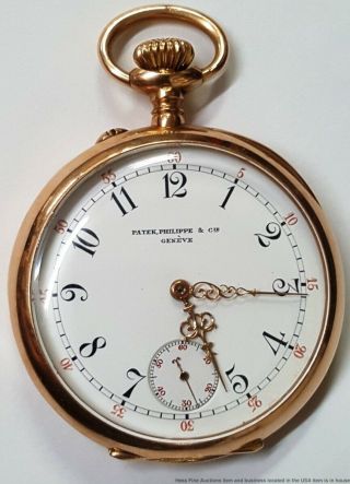 Patek Philippe Triple Signed Rose Gold Pocket Watch Antique