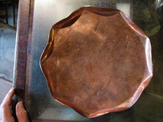 Art Nouveau Arts & Crafts Mission Hand - Made Copper Tray With Lotus Motif