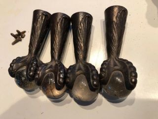 Antique Victorian Piano Stool Talon Claw Cast Iron Ornate Feet Glass Balls
