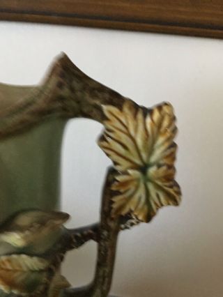 Antique Victorian Barbotine Majlica Applied Flower Large Handled Vase 4