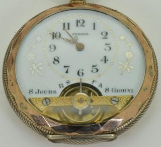 Rare antique silver Presto/Hebdomas 8 days pocket watch c1900.  Visible balance. 3