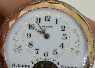 Rare antique silver Presto/Hebdomas 8 days pocket watch c1900.  Visible balance. 7