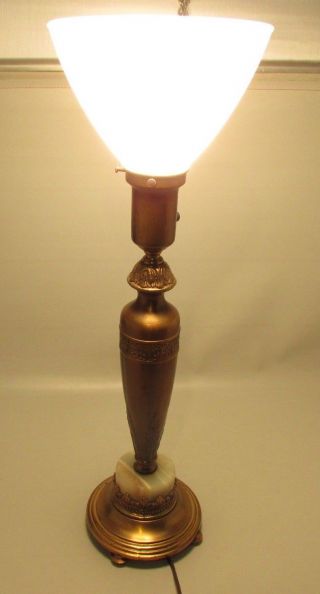 Vintage Mid Century Green Onyx Base Brass Table Lamp W/shade 24 " Tall