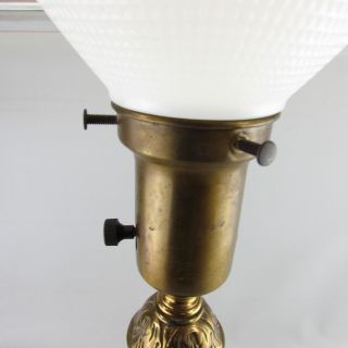 Vintage Mid Century Green Onyx Base Brass Table Lamp w/shade 24 
