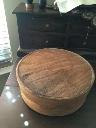 Early Primitive Round Wood Pantry Cheese Box With Lid