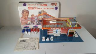 T.  Cohn 1950s Steel Service Station Metal Play Set Vintage 1950s