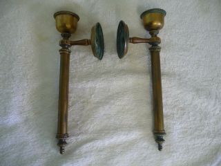 Vintage Pair Brass Candle Sconces Wall mounted Edwardian Style Architectural 2