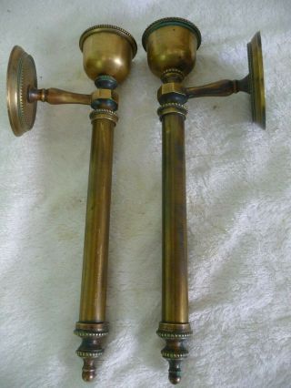Vintage Pair Brass Candle Sconces Wall mounted Edwardian Style Architectural 3