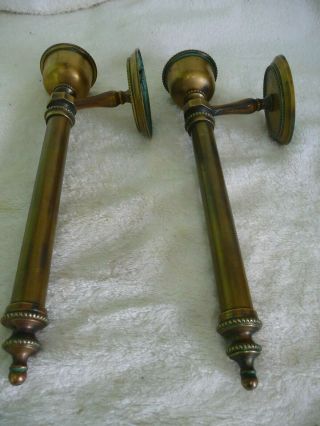 Vintage Pair Brass Candle Sconces Wall mounted Edwardian Style Architectural 5
