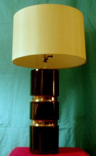 Vintage Mid Century Modern Tall Ceramic Table Lamp Black With Silver Circa 1970