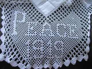 Antique World War 1 Hand Embroidered/crochet Lace Tablecloth - Peace & Victory