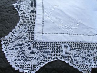 Antique World War 1 Hand Embroidered/Crochet Lace Tablecloth - PEACE & VICTORY 3