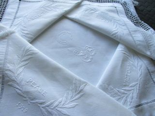 Antique World War 1 Hand Embroidered/Crochet Lace Tablecloth - PEACE & VICTORY 5
