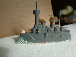 Mignot Or Similar,  Toy Ship Us Battleship Pre - War Ww1,  5 Inch,  Lead Hollow,  Nj