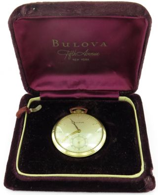 . Rare 1940’s Bulova 17j 17ah 14k Solid Gold Pocket Watch Display Case