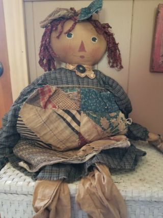 Primitive Raggedy Ann 30 " Doll Folk Art Annie Old Worn Vintage Look.  Sweet.