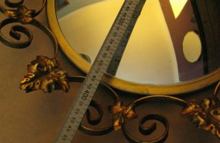 1940 ' s 50 ' s Vintage Convex Mirror Gold Colour Metal Leaf pattern 4