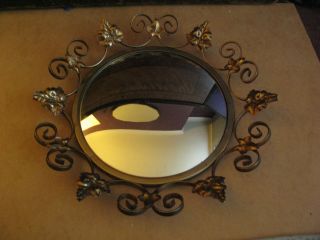 1940 ' s 50 ' s Vintage Convex Mirror Gold Colour Metal Leaf pattern 5