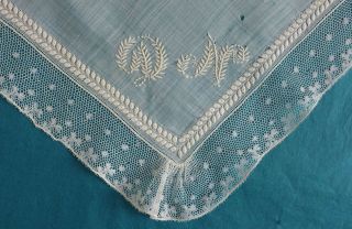 Antique Fine French Whitework And Valenciennes Lace Handkerchief - Monogram