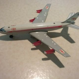 Vtg Japan Airplane Tin Friction Toy,  Twa Plane,  Antique Tin Toy 14 Inch Span