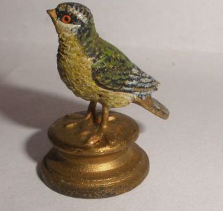 Antique Vienna Bronze Miniature Bird On Stand Cold Painted Figure