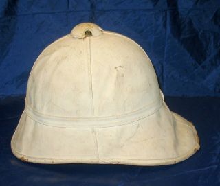 Antique 1899 White Pith Helmet Cloth Covered Cork Label Military Style