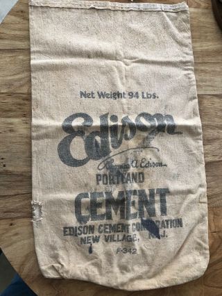Vintage&rare - Cloth Cement Bag From Edison Cement Plant In Village,  N.  J.
