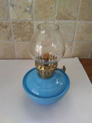 Vintage Light Blue Kelly / Nursery Paraffin Lamp With Weighted Bottom