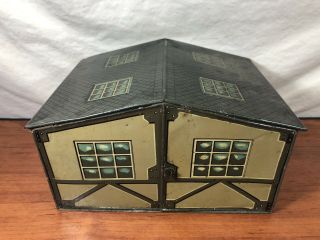 Old House Find Vintage Bing Germany Pressed Steel Tin Litho Two Door Garage Toy