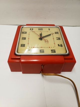 Vintage Red GE Telechron Model 2H25 Mid Century 1950 ' s Wall Clock.  Not 2