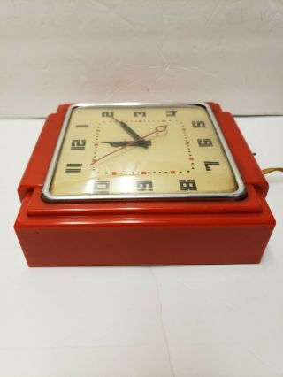 Vintage Red GE Telechron Model 2H25 Mid Century 1950 ' s Wall Clock.  Not 3